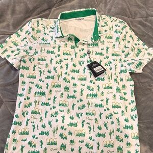 Cactus Print Polo Shirt - Green and White